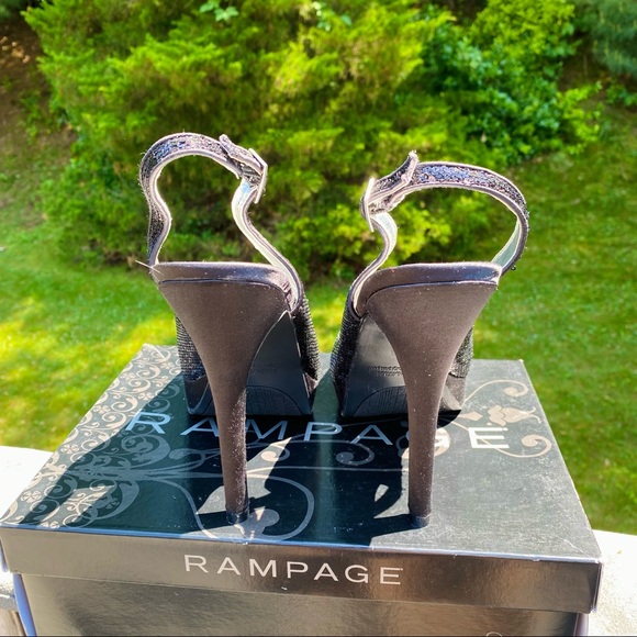 NEW nwt Rampage Black Sequin Heels 9.5 Peep Open Toe Platform glitter sparkle - Picture 9 of 9